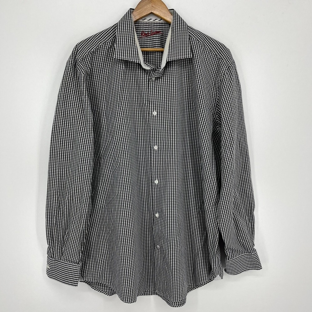 Robert Graham Mens Black White Gingham Seersucker Button Down Shirt